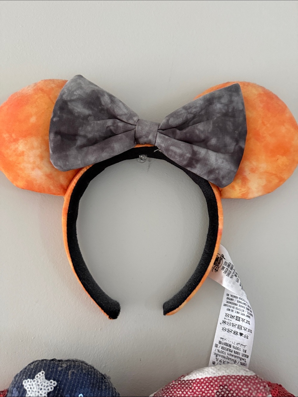Disney Orange Plush Mouse Ears Headband with Gray Bow Accent